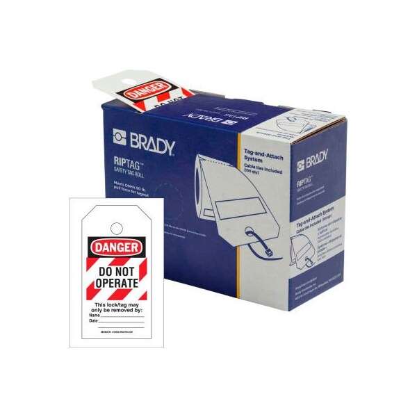 Brady Brady 150502 RipTag Safety Tag Roll Do Not Operate, 3"W x 5.75"H, 250/Roll, Red Stripes 150502 - main